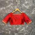 Chaatak Laal Red Coloured Art Row Silk Ready to Wear Blouse - kapda Tailor