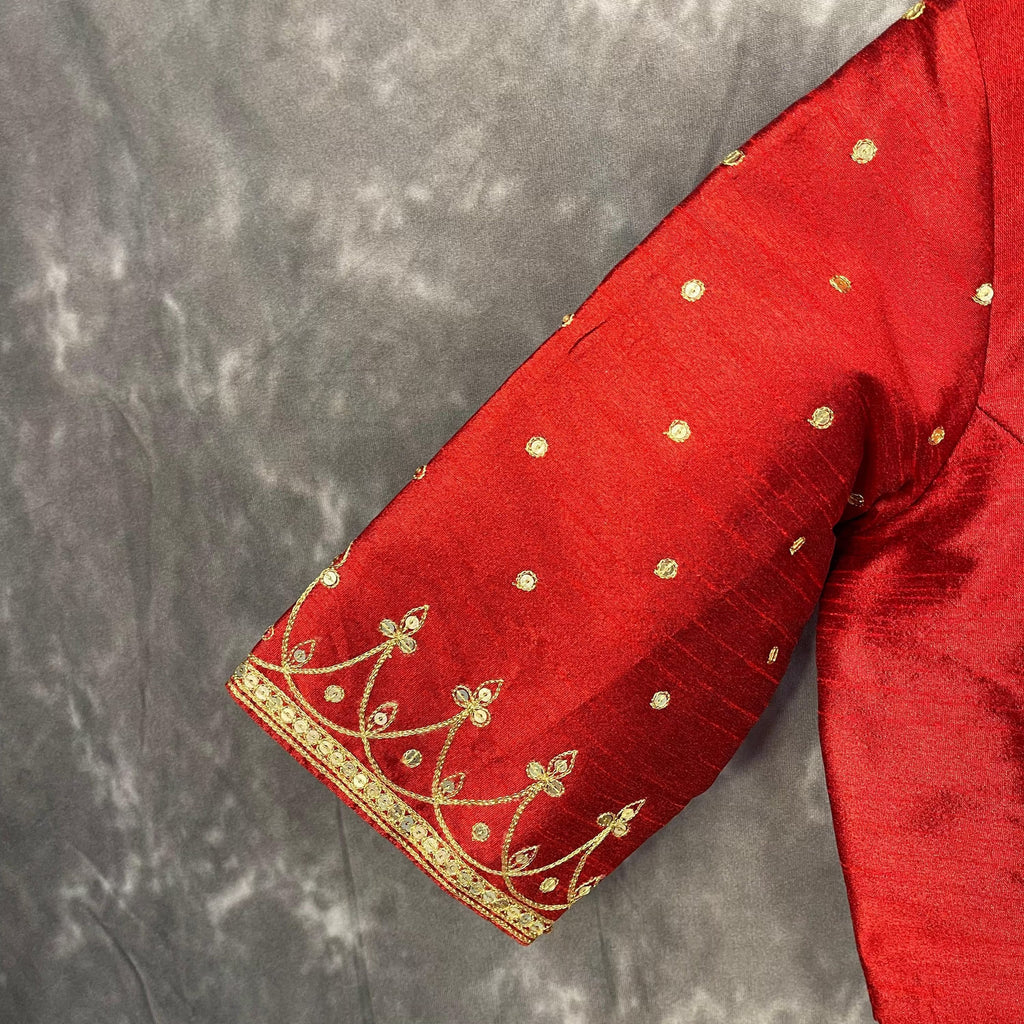 Chaatak Laal Red Coloured Art Row Silk Ready to Wear Blouse - kapda Tailor