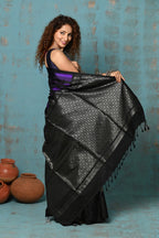Very Much Indian Anokhi - Handloom Pure Silk Designer Saree - Black and Purple Designer (Limited Edition)