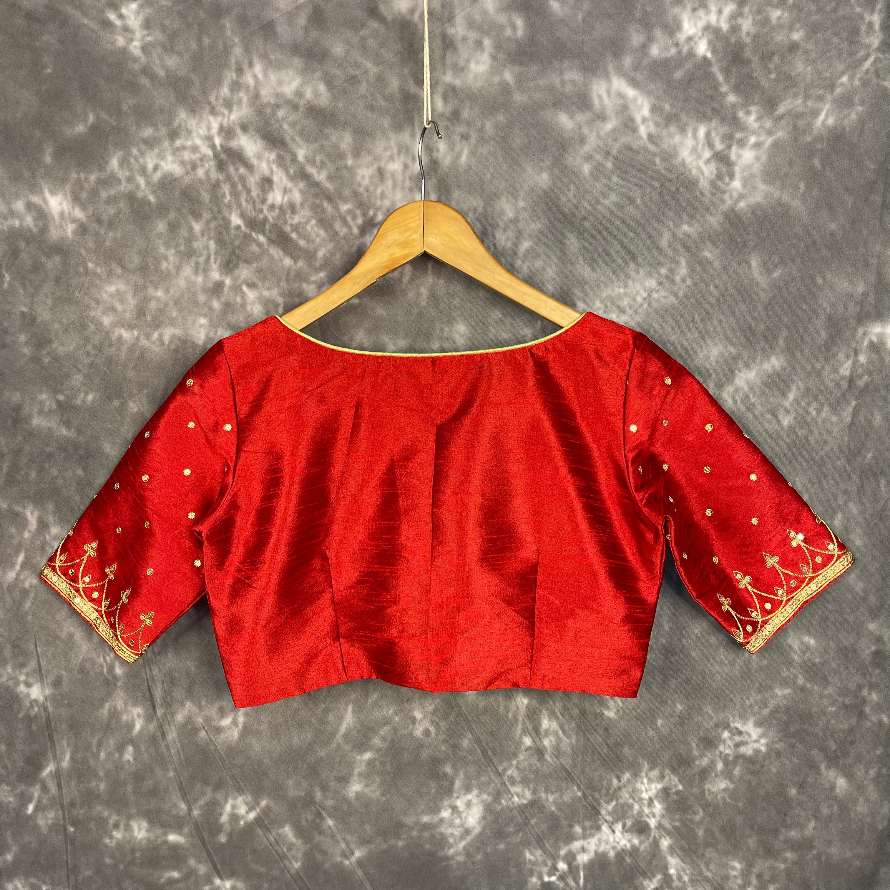 Chaatak Laal Red Coloured Art Row Silk Ready to Wear Blouse - kapda Tailor