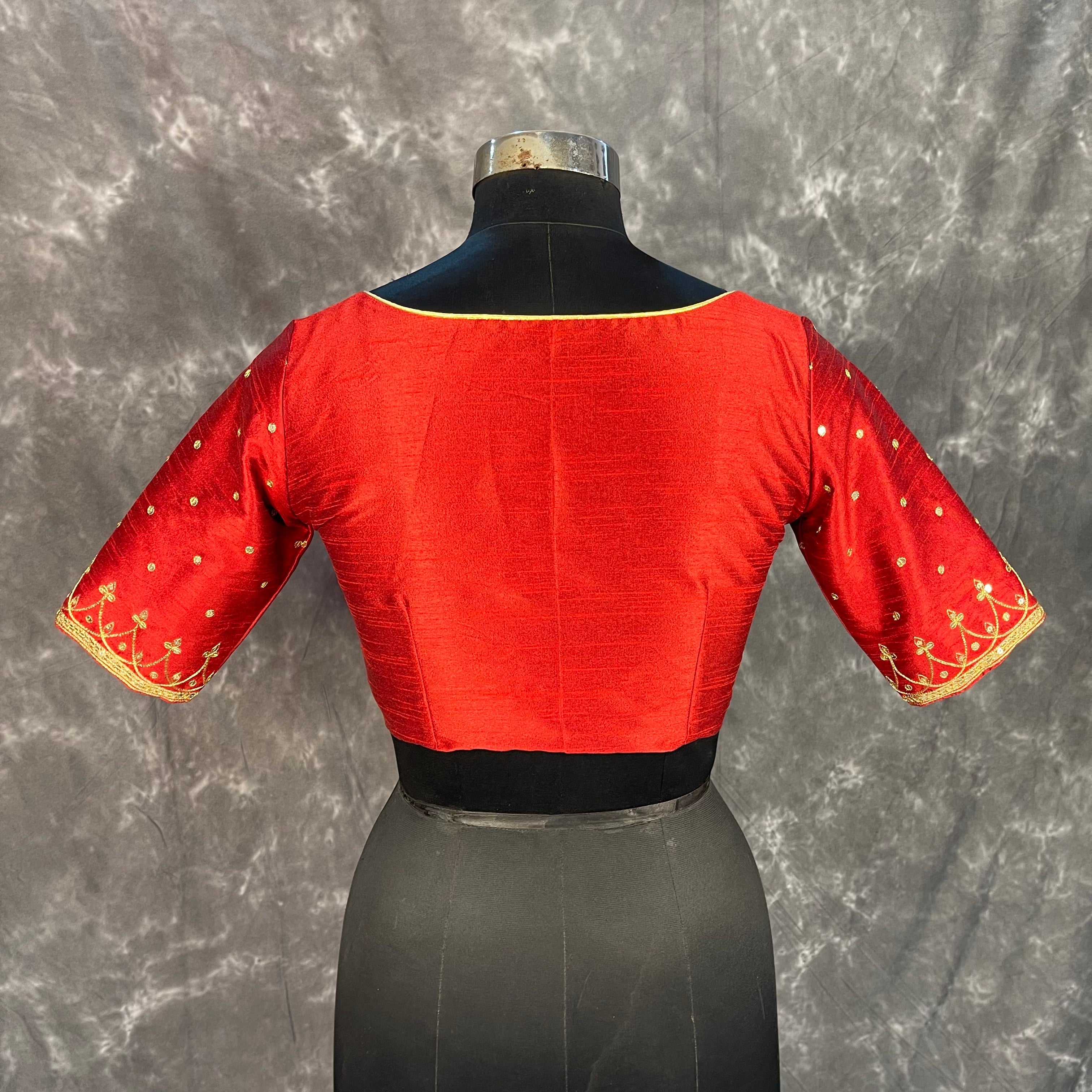 Chaatak Laal Red Coloured Art Row Silk Ready to Wear Blouse - kapda Tailor