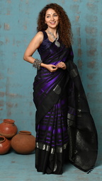 Very Much Indian Anokhi - Handloom Pure Silk Designer Saree - Black and Purple Designer (Limited Edition)