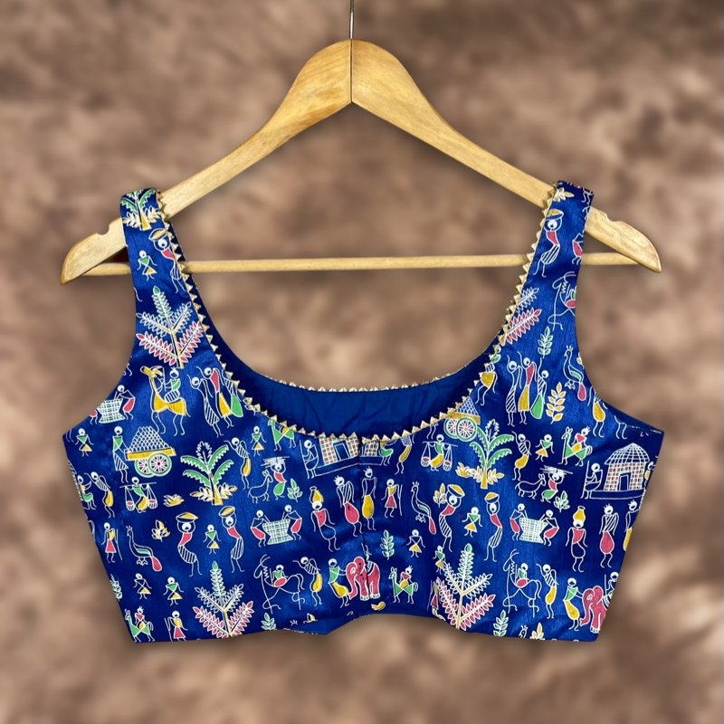 Ishiqiya Blue Blue Coloured Art Row Silk Ready to Wear Blouse - kapda Tailor