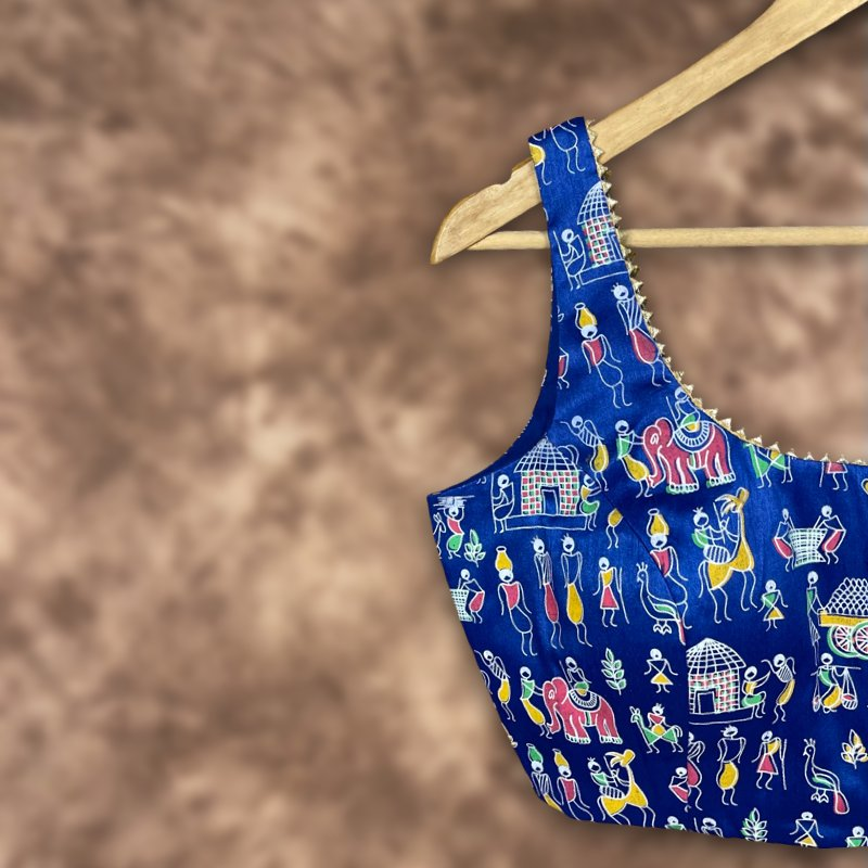 Ishiqiya Blue Blue Coloured Art Row Silk Ready to Wear Blouse - kapda Tailor