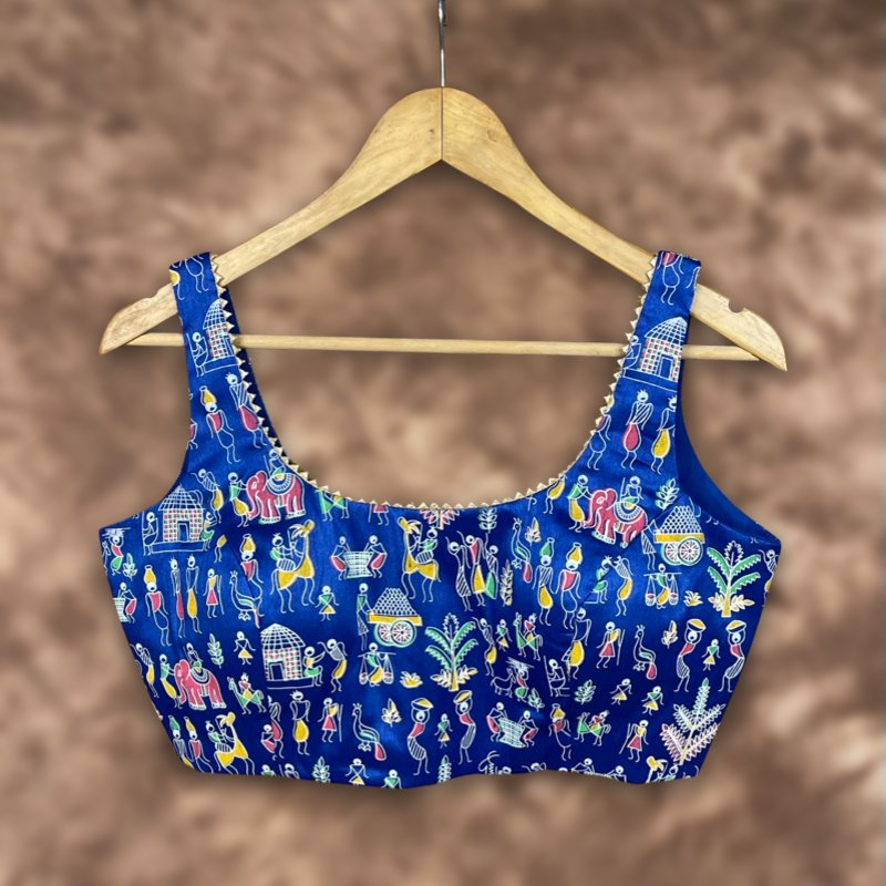 Ishiqiya Blue Blue Coloured Art Row Silk Ready to Wear Blouse - kapda Tailor