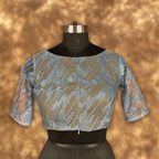Rubbed Fine Art Sky Gry Coloured Net With Embroidrey Ready to Wear Blouse - kapda Tailor