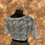 Rubbed Fine Art Sky Gry Coloured Net With Embroidrey Ready to Wear Blouse - kapda Tailor