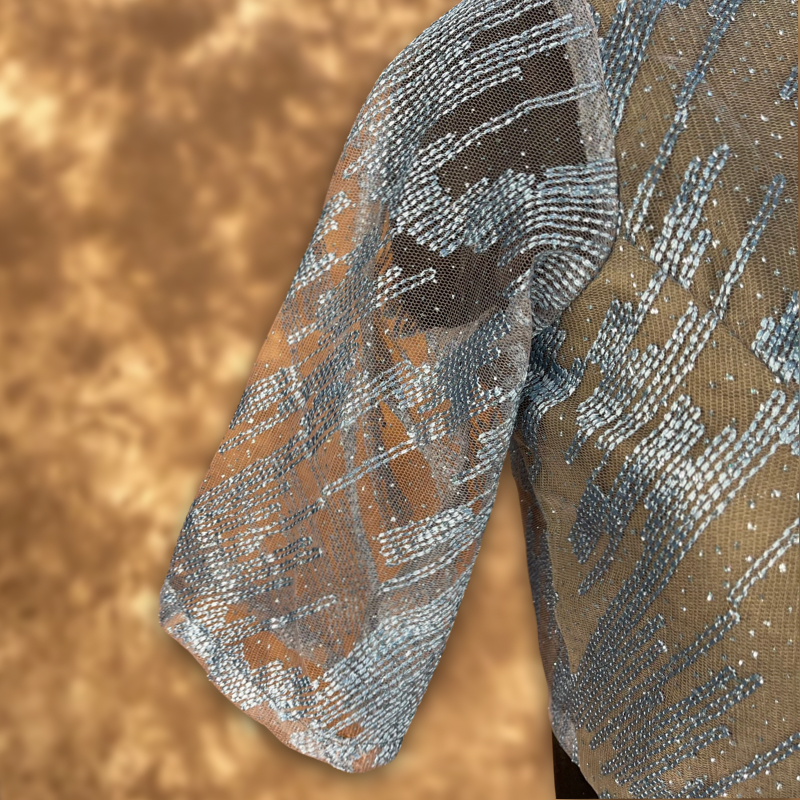 Rubbed Fine Art Sky Gry Coloured Net With Embroidrey Ready to Wear Blouse - kapda Tailor