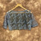 Rubbed Fine Art Sky Gry Coloured Net With Embroidrey Ready to Wear Blouse - kapda Tailor