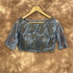 Rubbed Fine Art Sky Gry Coloured Net With Embroidrey Ready to Wear Blouse - kapda Tailor