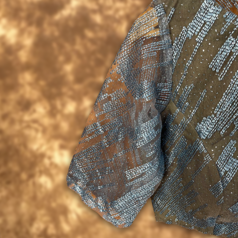 Rubbed Fine Art Sky Gry Coloured Net With Embroidrey Ready to Wear Blouse - kapda Tailor