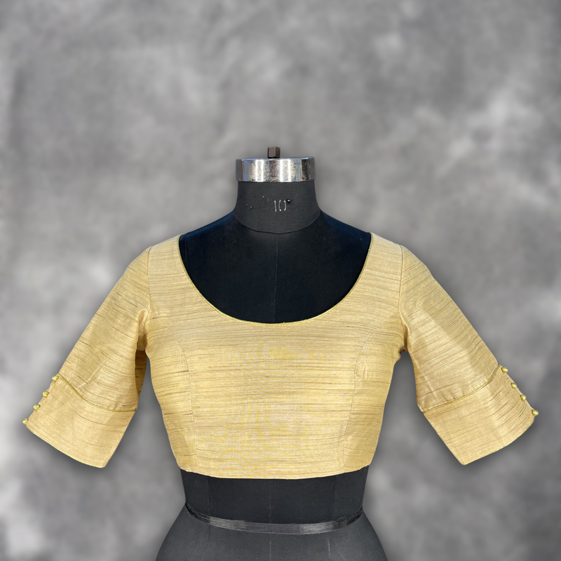 Gleaming Glow Gold Coloured Silk Ready to Wear Blouse - kapda Tailor