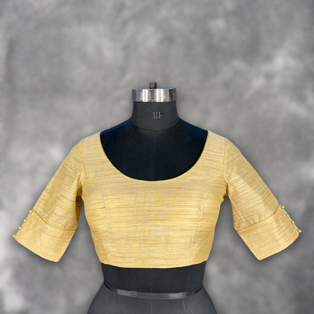 Gleaming Glow Gold Coloured Silk Ready to Wear Blouse - kapda Tailor