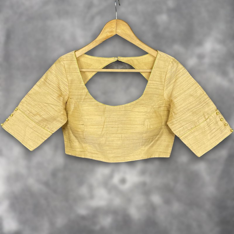 Gleaming Glow Gold Coloured Silk Ready to Wear Blouse - kapda Tailor