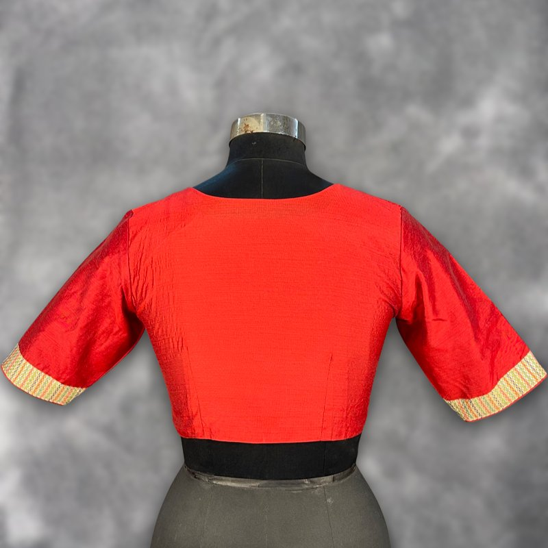 Tradition Reloded Red/Gold Coloured Chanderi Silk / Brocket Ready to Wear Blouse - kapda Tailor