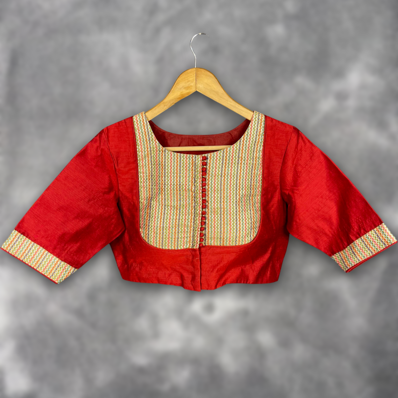 Tradition Reloded Red/Gold Coloured Chanderi Silk / Brocket Ready to Wear Blouse - kapda Tailor