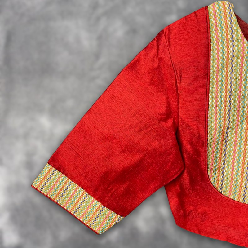 Tradition Reloded Red/Gold Coloured Chanderi Silk / Brocket Ready to Wear Blouse - kapda Tailor