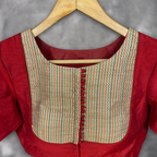 Tradition Reloded Red/Gold Coloured Chanderi Silk / Brocket Ready to Wear Blouse - kapda Tailor
