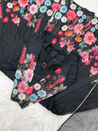 Lorenvalley Fashion Black Soft Organza Silk With Floral Print Fully Flared Anarkali Pant With Dupatta Set - Black