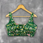 Dreamy Warli Green Coloured Art Row Silk Ready to Wear Blouse - kapda Tailor