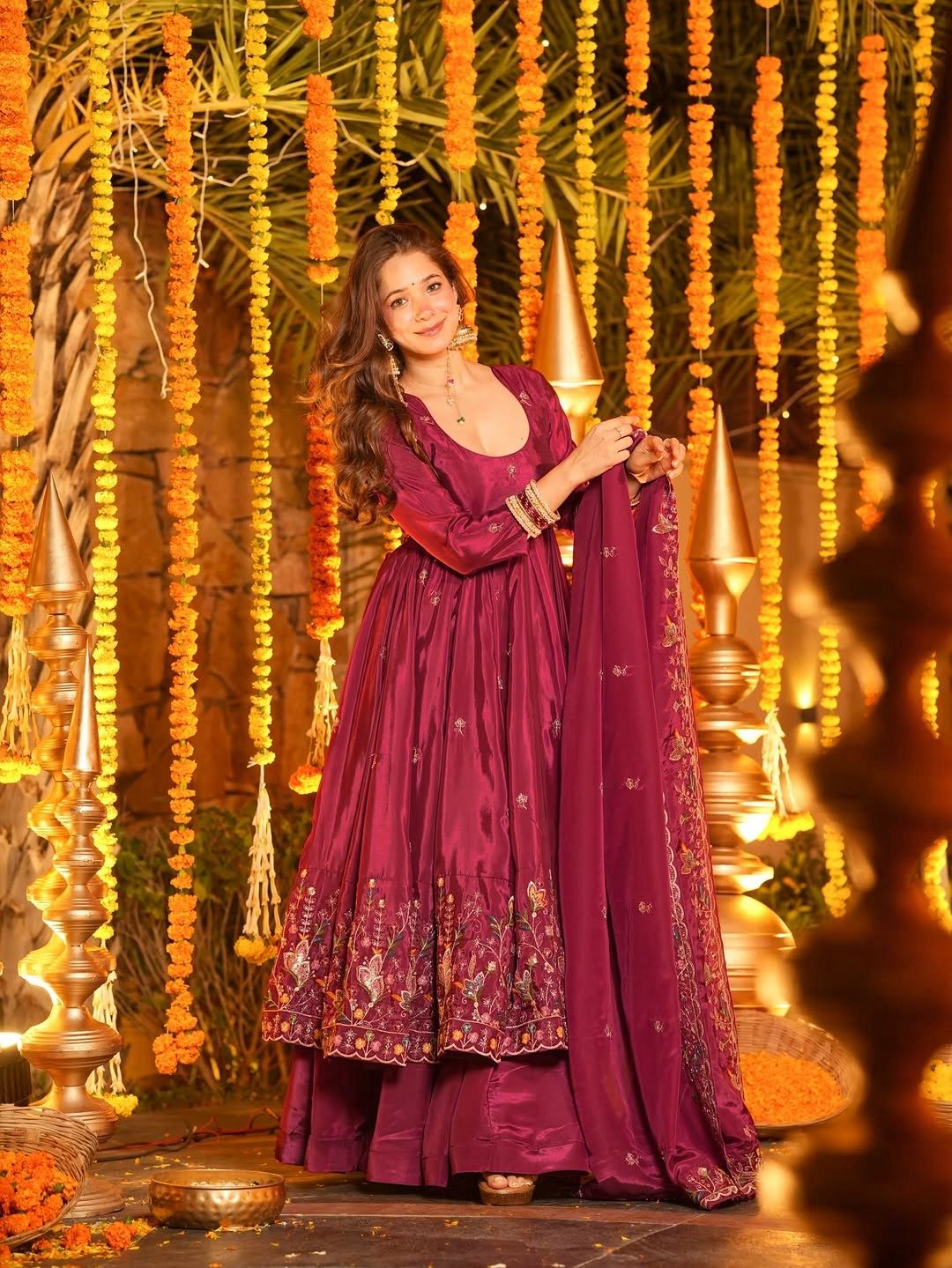 Yash Enterprise Red Crepe Silk Party Wear Embroidery Suit Set - Distacart