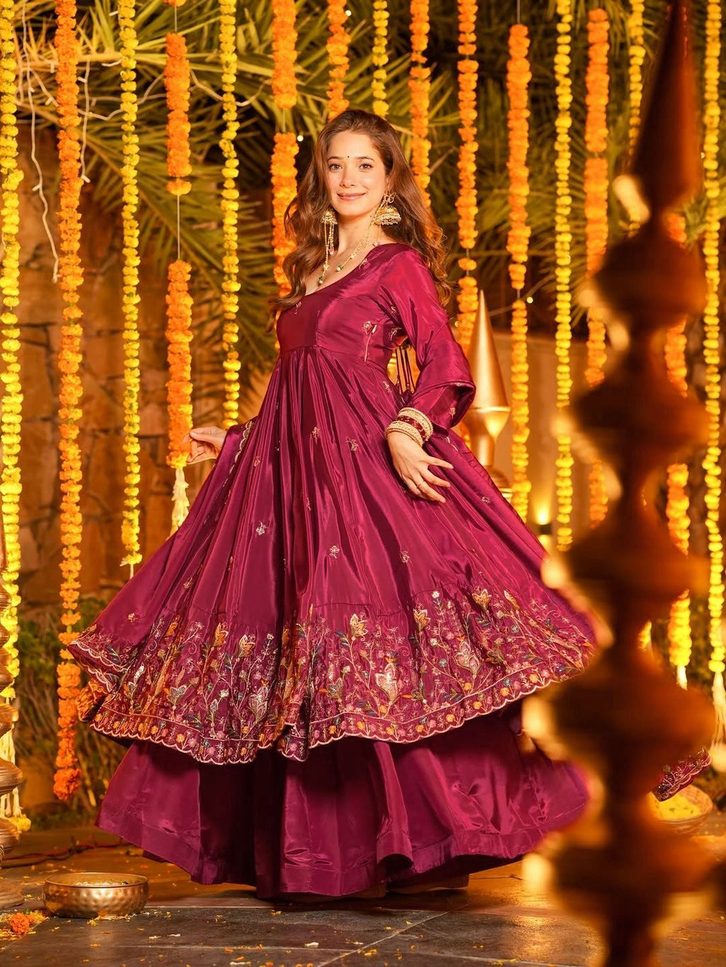 Yash Enterprise Red Crepe Silk Party Wear Embroidery Suit Set - Distacart