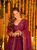 Yash Enterprise Red Crepe Silk Party Wear Embroidery Suit Set - Distacart