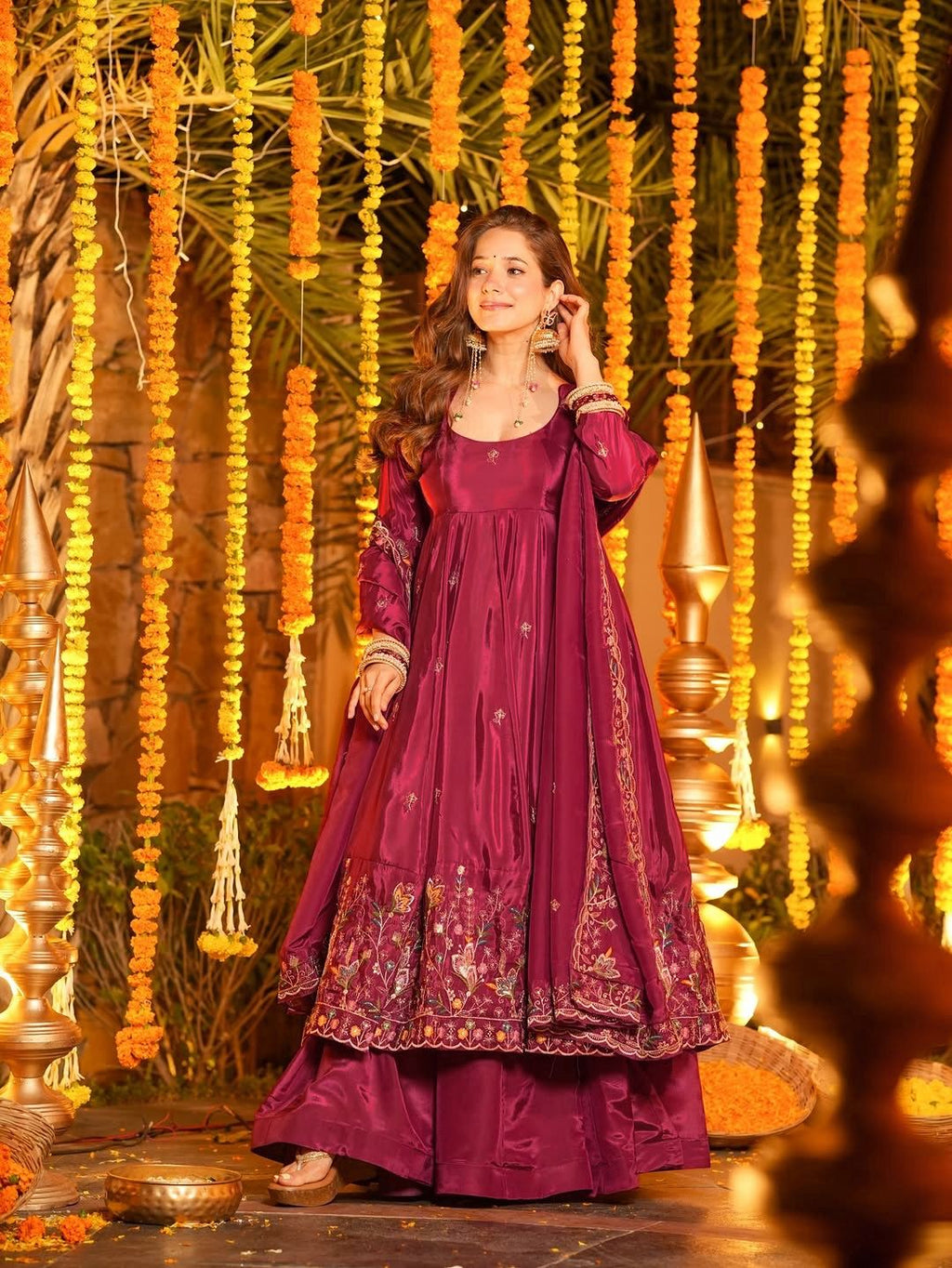 Yash Enterprise Red Crepe Silk Party Wear Embroidery Suit Set - Distacart