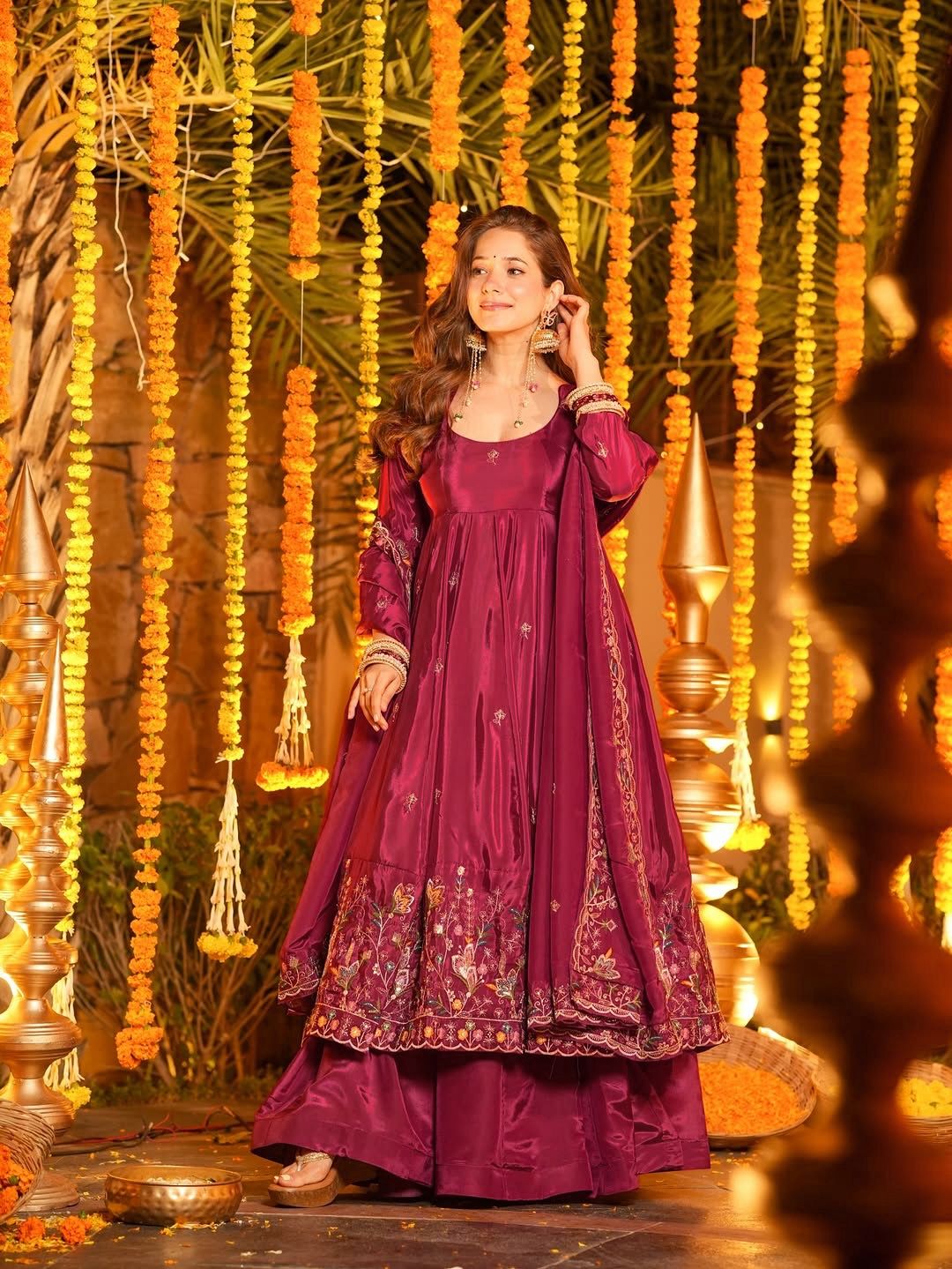 Yash Enterprise Red Crepe Silk Party Wear Embroidery Suit Set - Distacart
