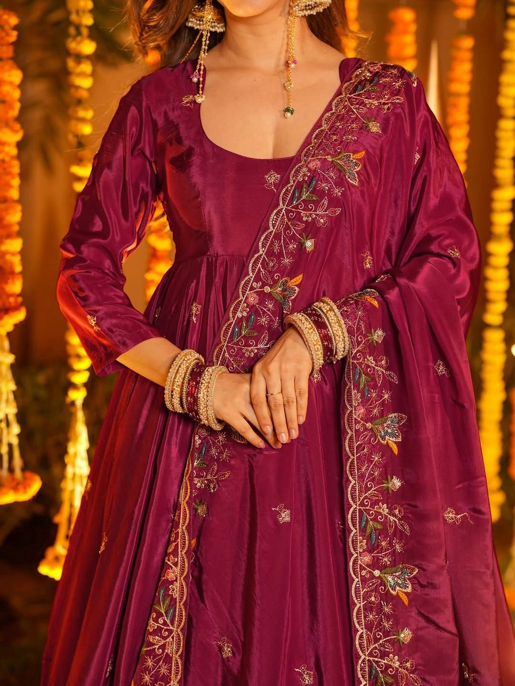 Yash Enterprise Red Crepe Silk Party Wear Embroidery Suit Set - Distacart