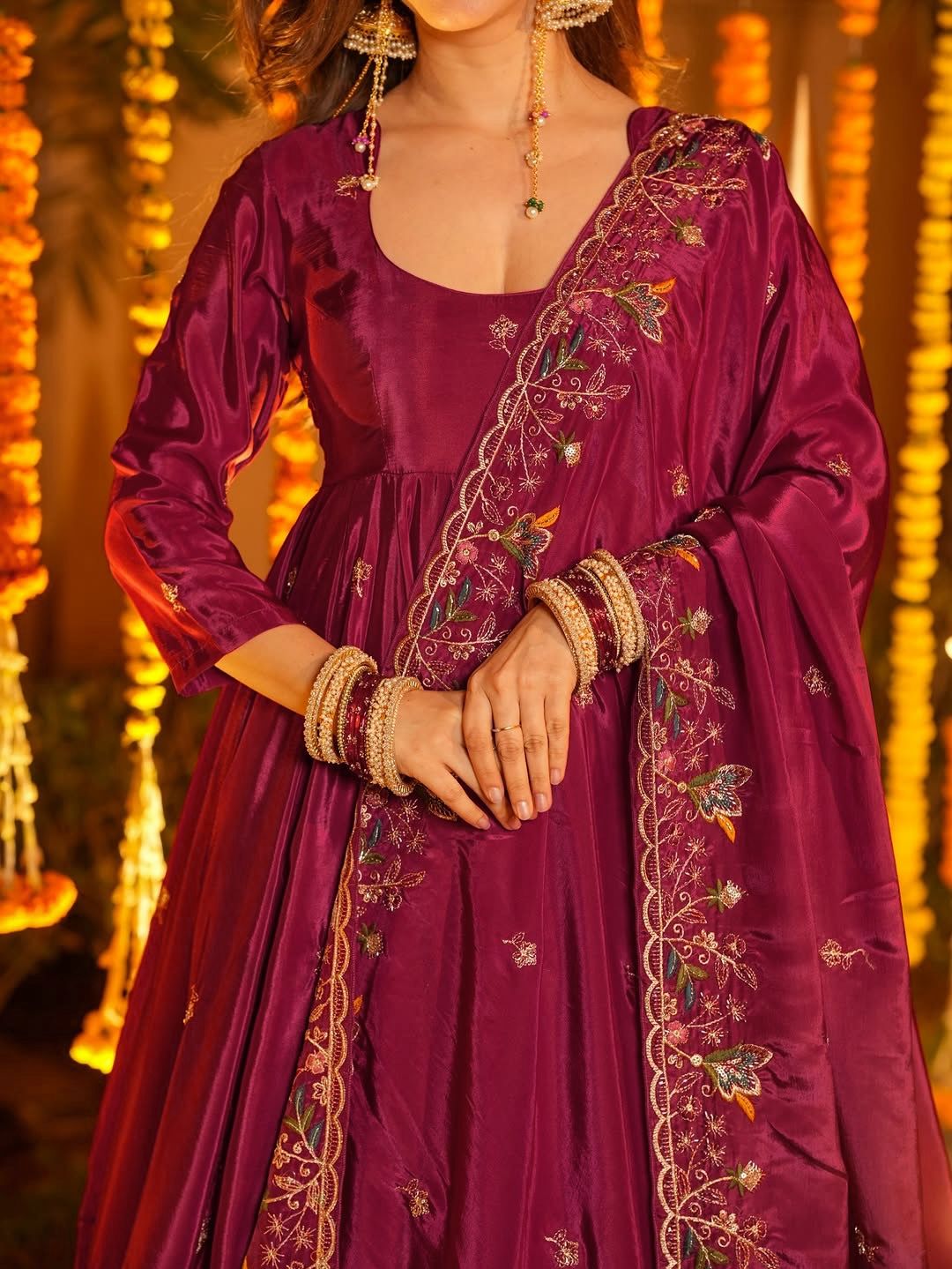 Yash Enterprise Red Crepe Silk Party Wear Embroidery Suit Set - Distacart