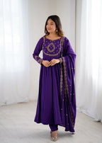 Evanik Women Purple Embroidered Beads Work Anarkali Kurta with Dupatta - Distacart