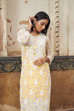 Rangreza Ethnic Eliza Georgette Chikankari Kurta With Inner (Set Of 2) Yellow - Distacart