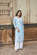 Rangreza Ethnic Eliza Georgette Chikankari Kurta With Inner (Set Of 2) Blue - Distacart