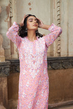 Rangreza Ethnic Eliza Georgette Chikankari Kurta With Inner (Set Of 2) Peach - Distacart