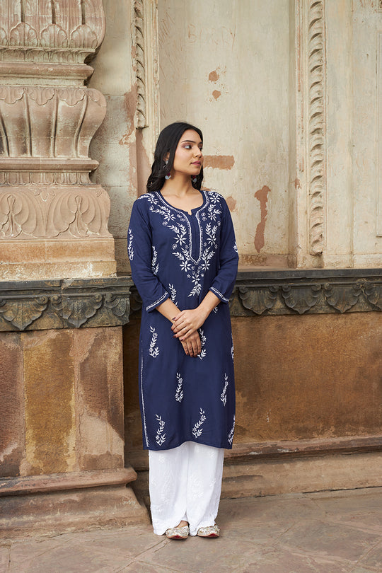 Rangreza Ethnic Saundarya Rayon Kurta Dark Blue - Distacart