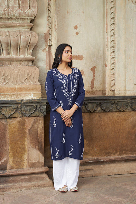 Rangreza Ethnic Saundarya Rayon Kurta Dark Blue