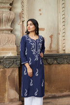 Rangreza Ethnic Saundarya Rayon Kurta Dark Blue - Distacart