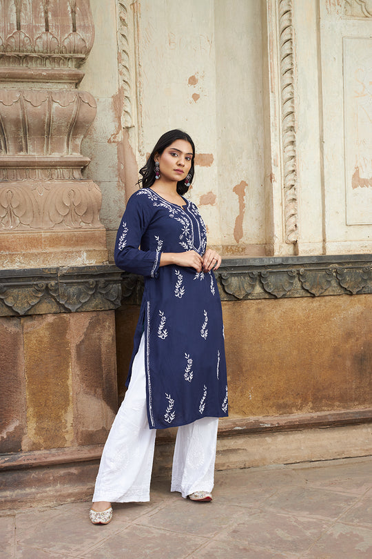 Rangreza Ethnic Saundarya Rayon Kurta Dark Blue - Distacart