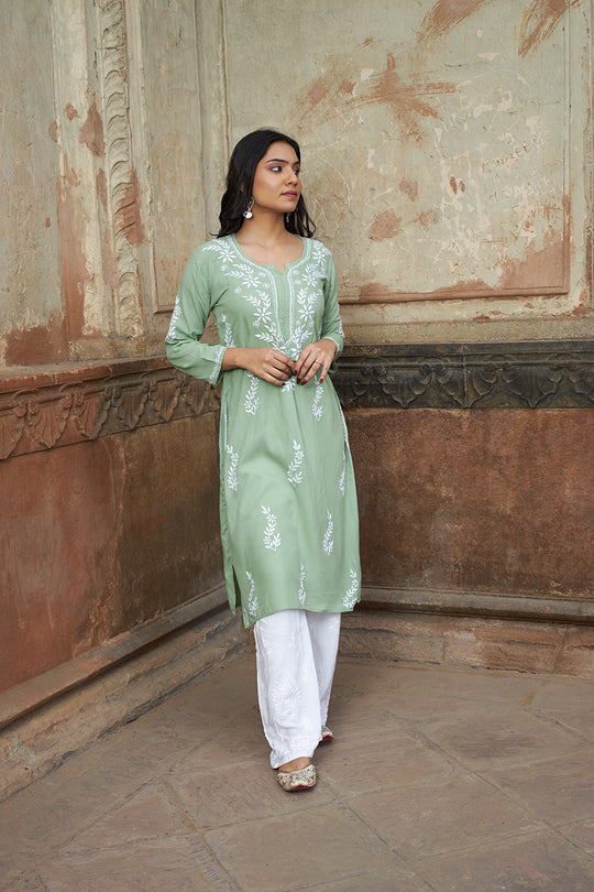 Rangreza Ethnic Saundarya Rayon Kurta Pastel Green - Distacart