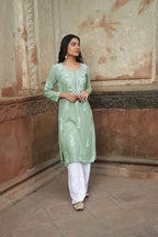 Rangreza Ethnic Saundarya Rayon Kurta Pastel Green - Distacart