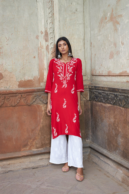 Rangreza Ethnic Saundarya Rayon Kurta Red - Distacart