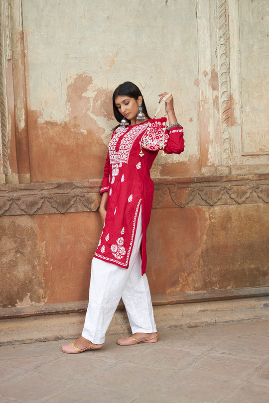Rangreza Ethnic Alifa Cotton Kurta Maroon - Distacart