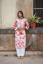 Rangreza Ethnic Leela Mulmul Chikankari Kurta Red - Distacart