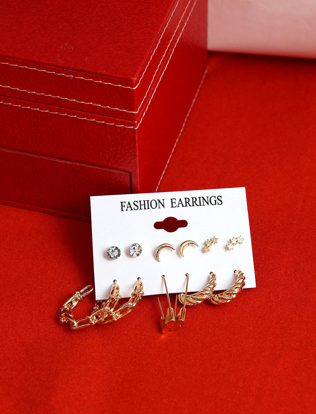 Gold-Plated Alloy Set Of 6 Designer Earrings - The Pari - Distacart