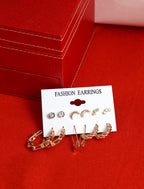Gold-Plated Alloy Set Of 6 Designer Earrings - The Pari - Distacart