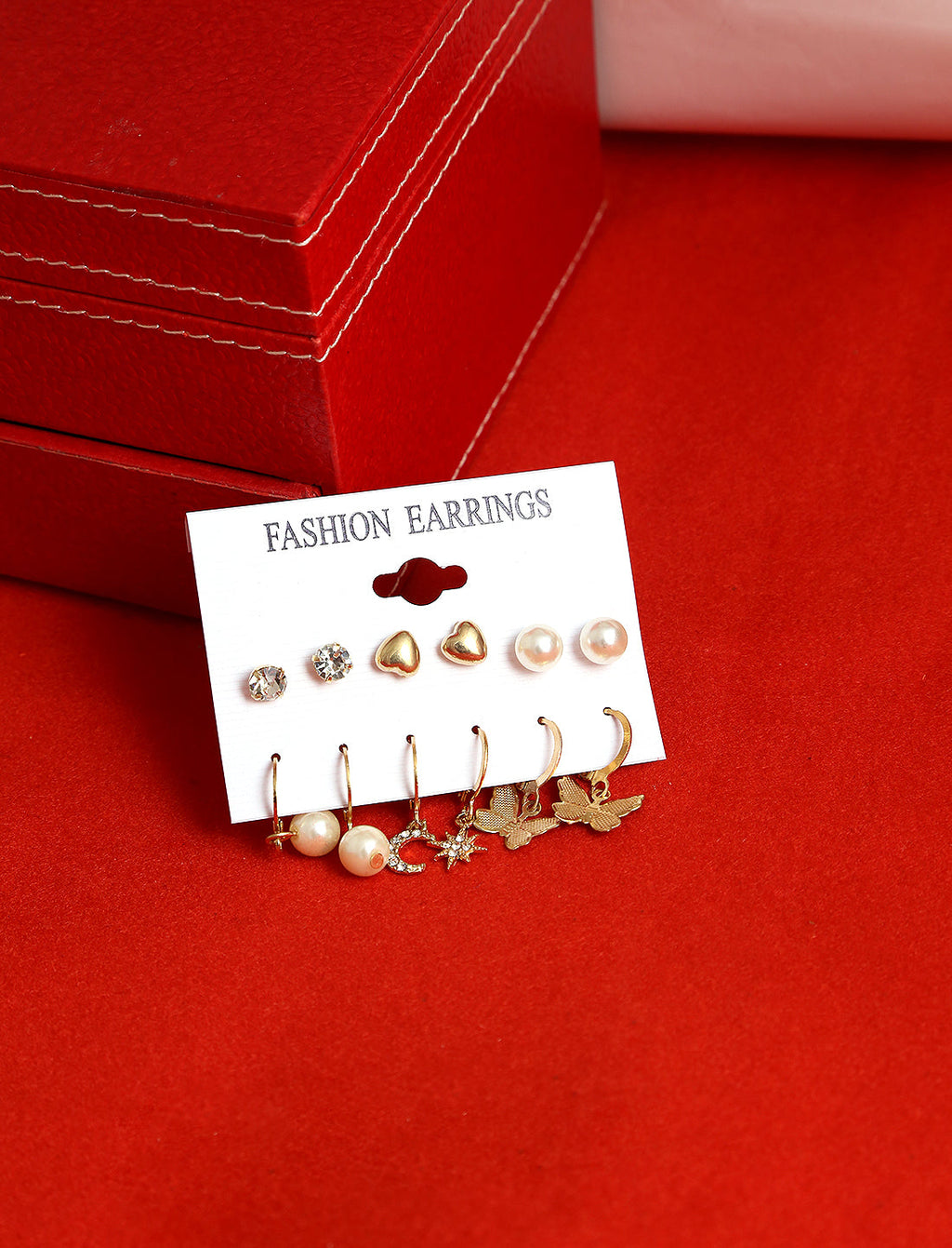 Gold-Plated Alloy Set Of 6 Designer Earrings - The Pari - Distacart