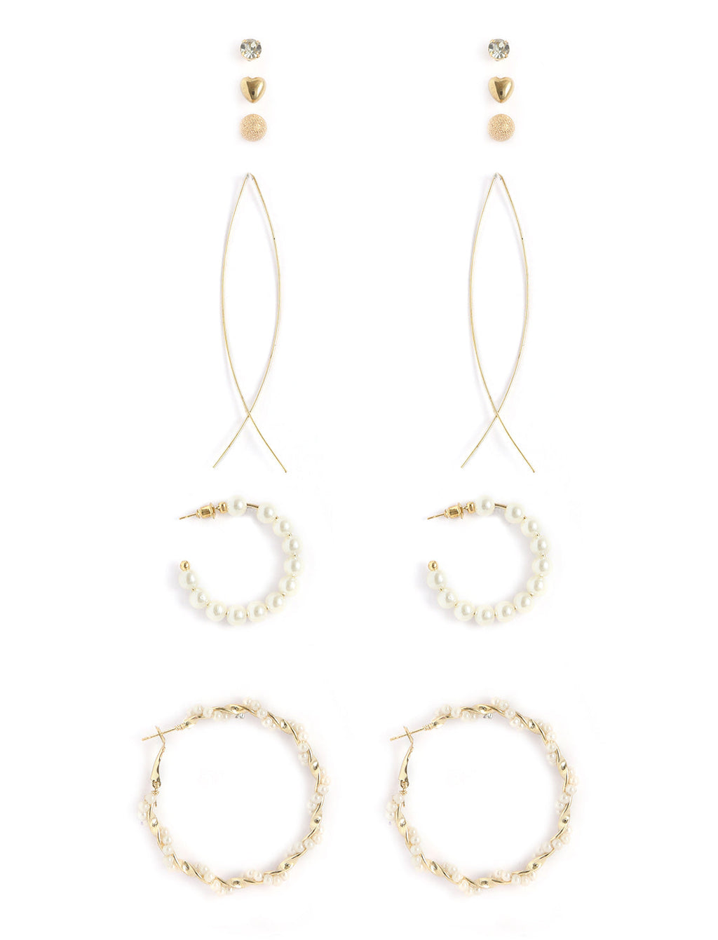 Gold-Plated Alloy Set Of 6 Designer Earrings - The Pari - Distacart