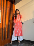 Rangreza Ethnic Liya Chikankari Rayon Kurta Peach - Distacart
