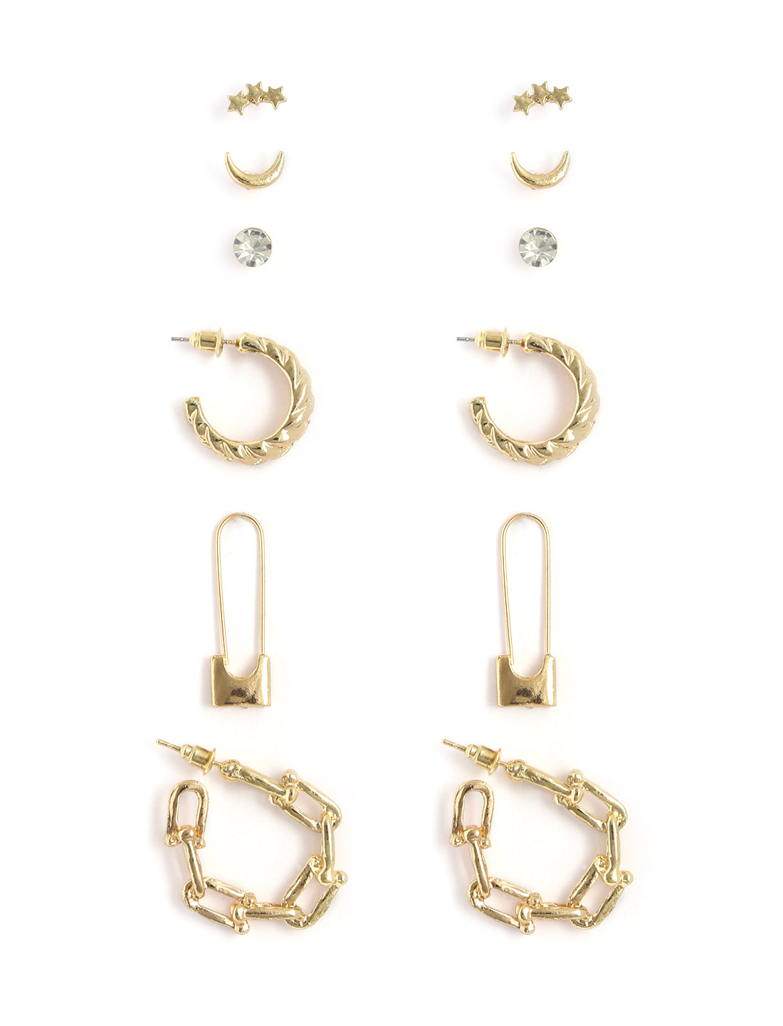 Gold-Plated Alloy Set Of 6 Designer Earrings - The Pari - Distacart